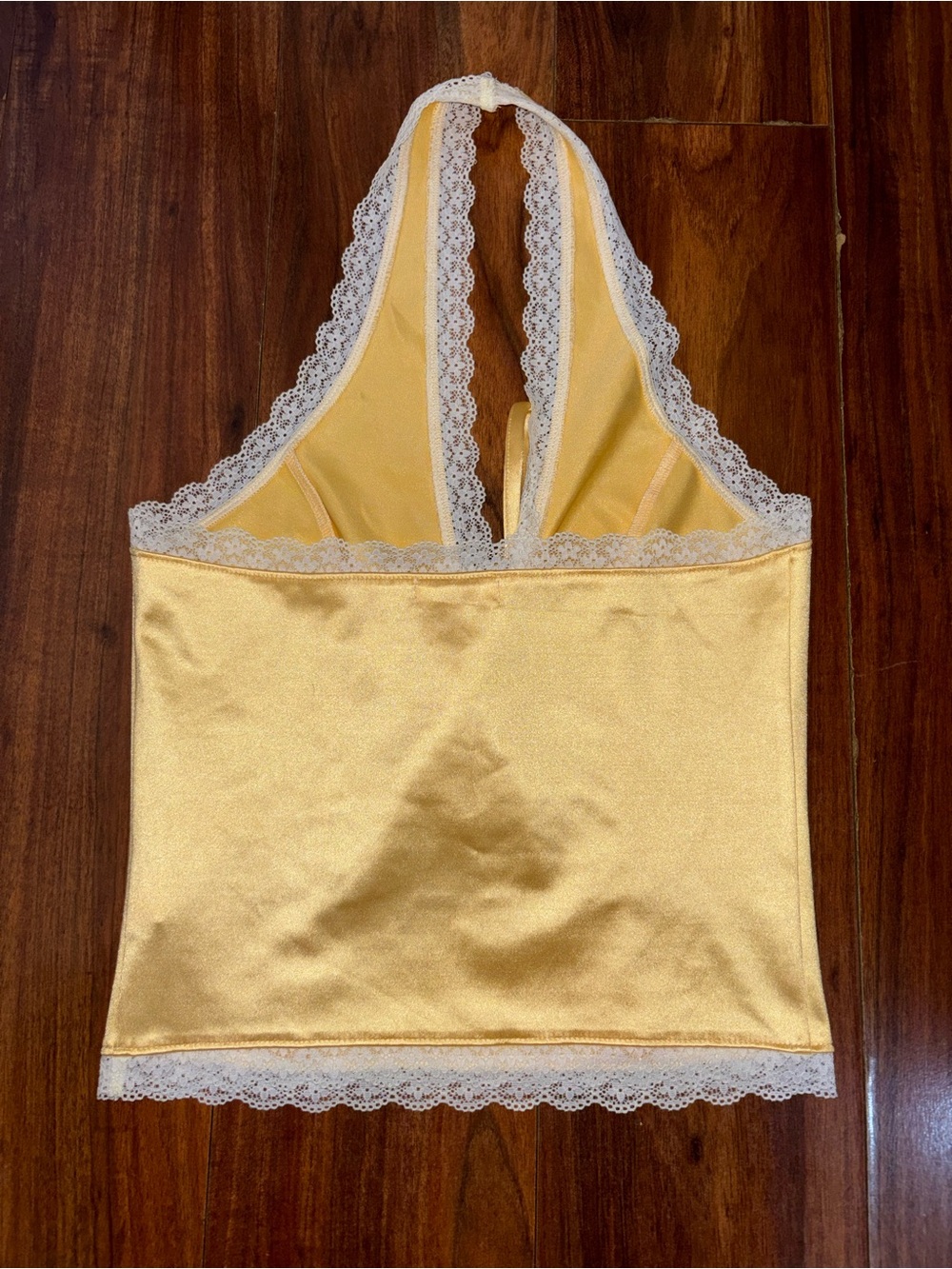 Yellow Satin Lace-Trim Halter Camisole - Picture 2 of 2